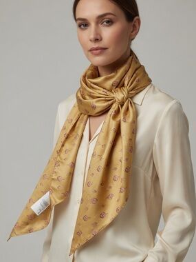 H&M Satin Floral Yellow Pink Rectangle Scarf